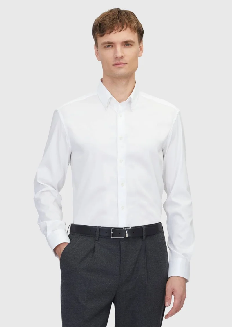 Ramsey White Patterned Regular Fit Long Weaving Classical Cotton Blended Shirt