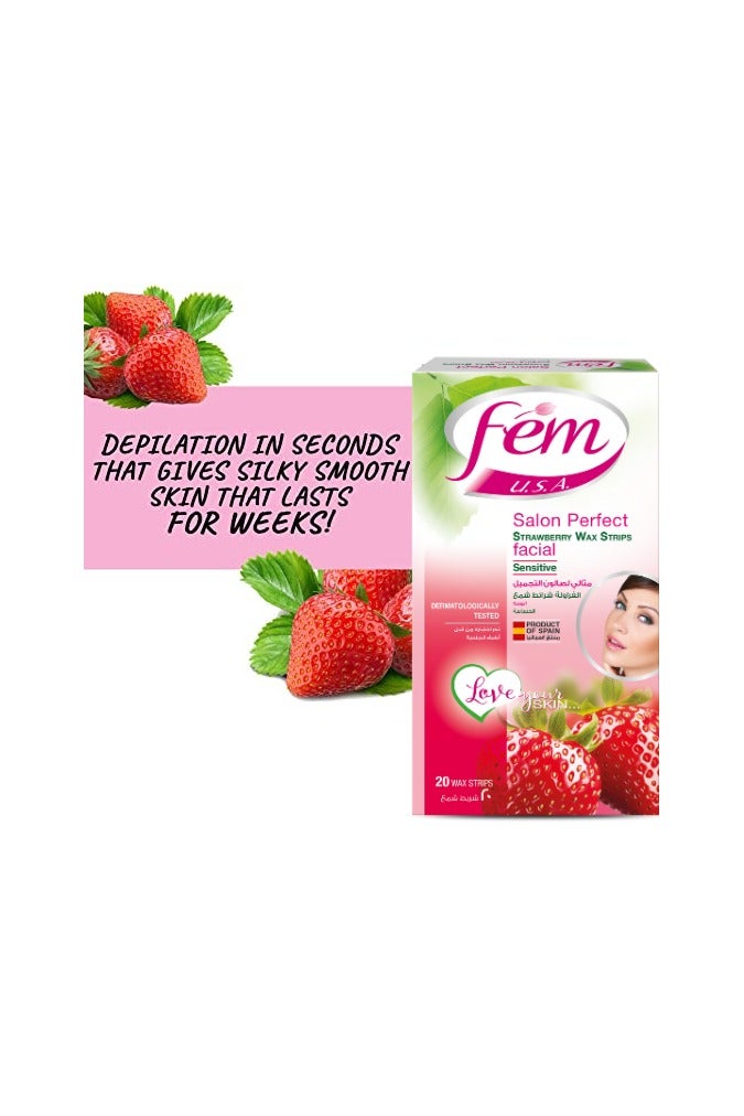 fem Facial Wax Strips 20 strips With Post-wax skin wipes 20 Pcs - Image 3