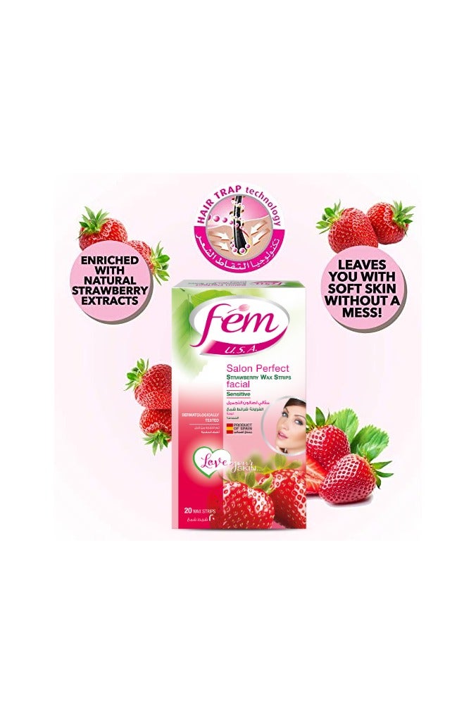 fem Facial Wax Strips 20 strips With Post-wax skin wipes 20 Pcs - Image 2