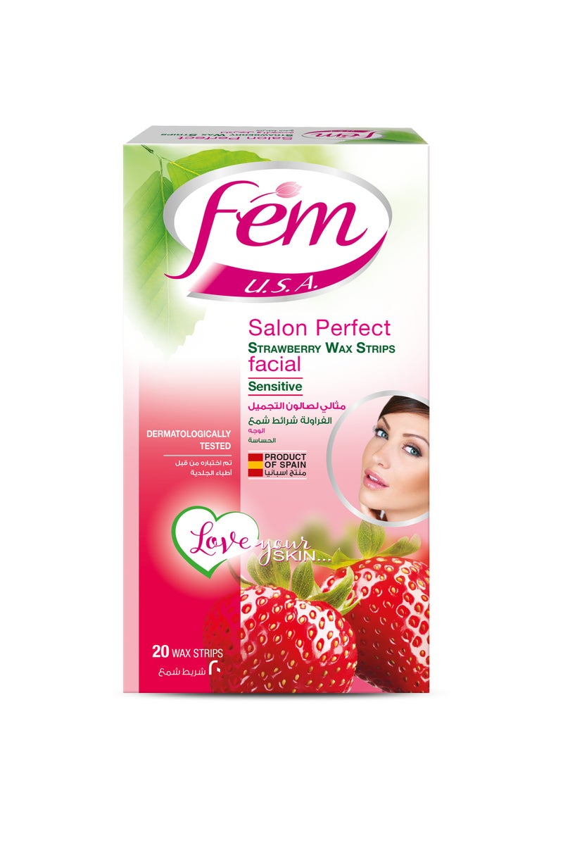 fem Facial Wax Strips 20 strips With Post-wax skin wipes 20 Pcs - Image 1