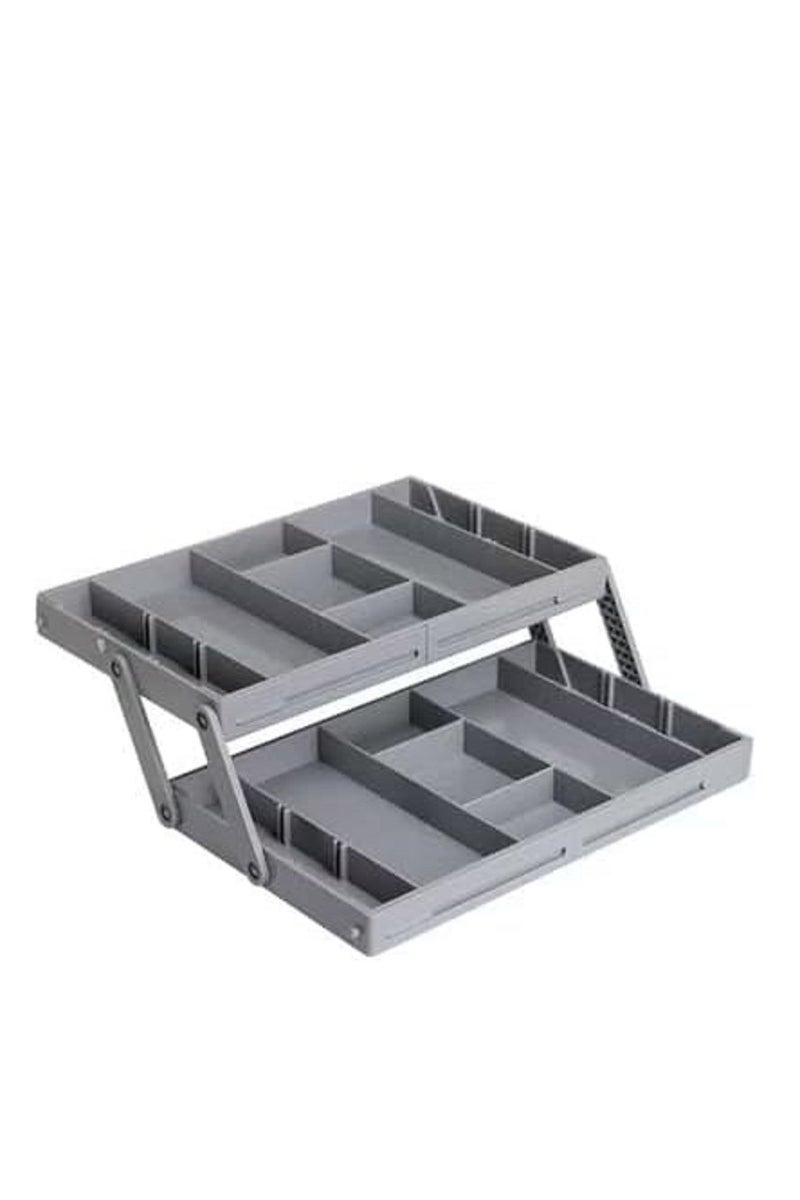 منظم أدراج ذكي متعدد المستويات بتصميم مسطح قابل للطي من طبقتين – قابل للتوسيع والتعديل – للأدوات المكتبية والمكياج والمجوهرات - Image 1