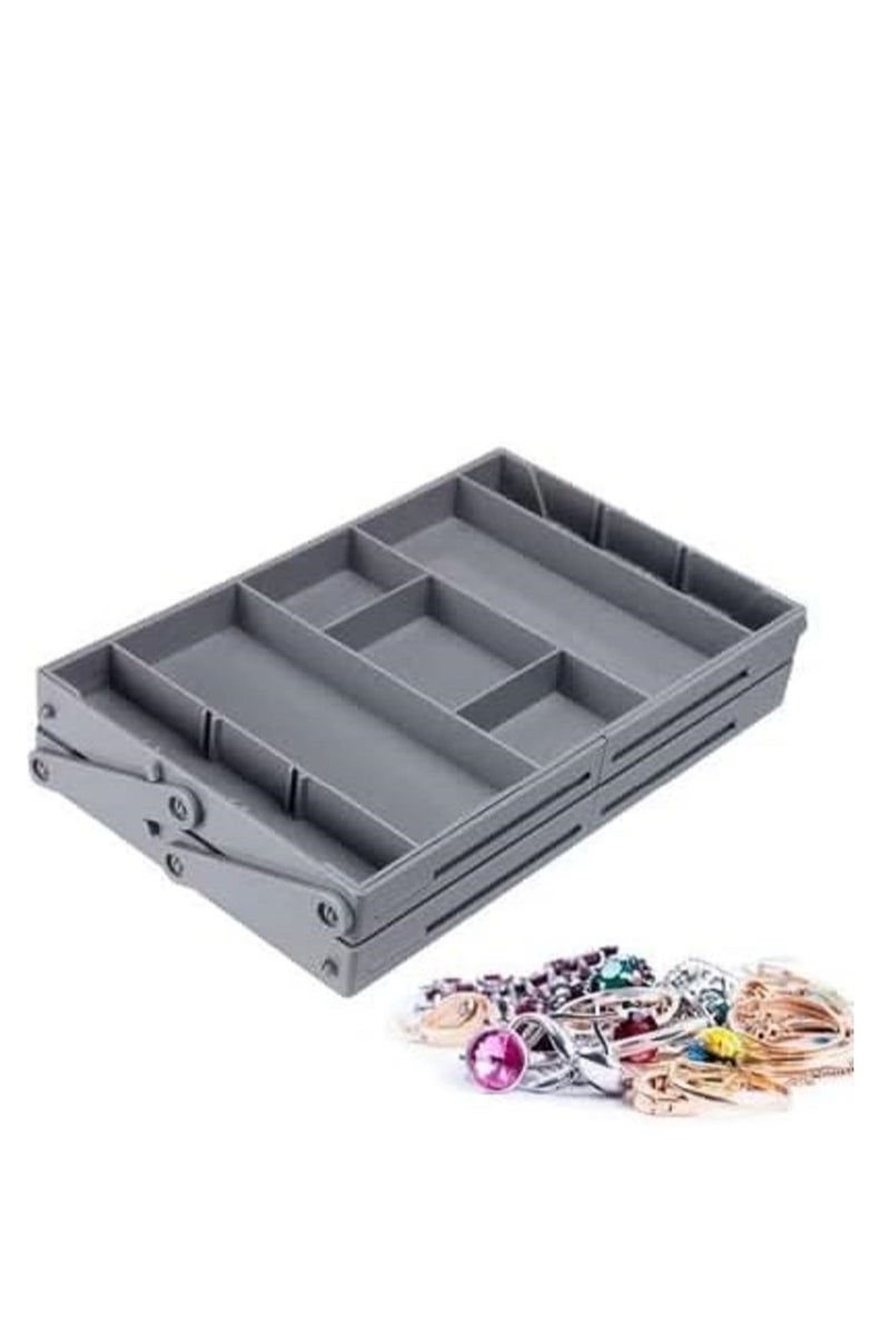 منظم أدراج ذكي متعدد المستويات بتصميم مسطح قابل للطي من طبقتين – قابل للتوسيع والتعديل – للأدوات المكتبية والمكياج والمجوهرات - Image 2