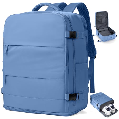 coowoz Large Travel Backpack Carry On for Women Man Waterproof Gym Backpacks with Laptop Compartment Mochila de Viaje Teacher Personal Item Backpack Rucksack Airplane Accessories Must Haves Sky Blue - Image 1