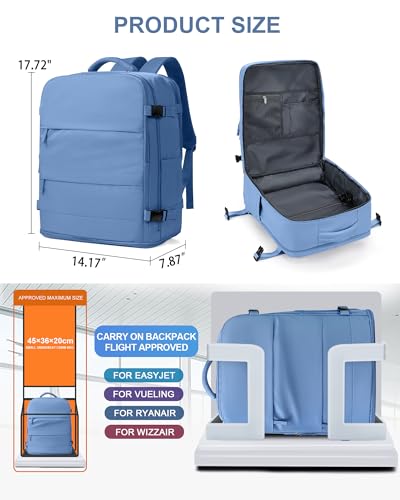 coowoz Large Travel Backpack Carry On for Women Man Waterproof Gym Backpacks with Laptop Compartment Mochila de Viaje Teacher Personal Item Backpack Rucksack Airplane Accessories Must Haves Sky Blue - Image 4