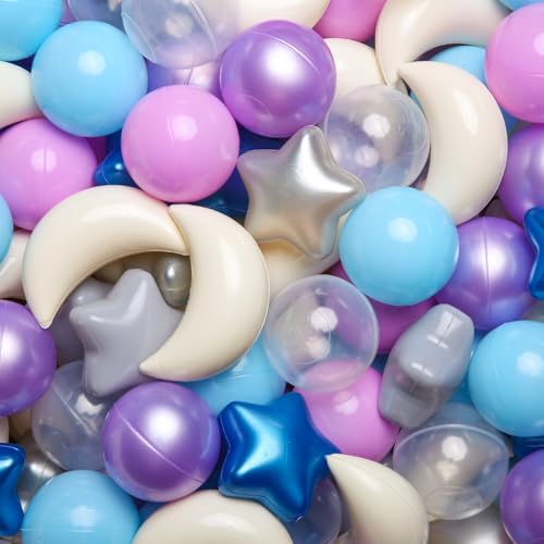 GOGOSO Ball Pit Balls Stars Moon Shapes Plastic Pitballs for Toddler Play Tent Baby Photo Props Kids Pool Water Toys Kiddie Pool Party DecorBlue Purple100pcs - Image 1