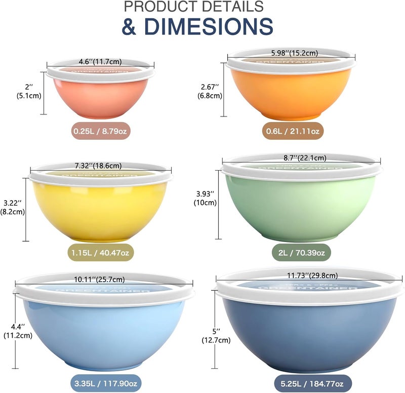 Greentainer Plastic Mixing Bowls with Lids Set 12 Piece Colorful Mixing Bowl Set for Kitchen - Nesting Bowls with Lids Set, 6 Prep Bowls and 6 Lids - Microwave and Freezer Safe(Blue) - Image 2