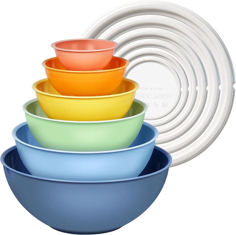 Greentainer Plastic Mixing Bowls with Lids Set 12 Piece Colorful Mixing Bowl Set for Kitchen - Nesting Bowls with Lids Set, 6 Prep Bowls and 6 Lids - Microwave and Freezer Safe(Blue) - Image 1