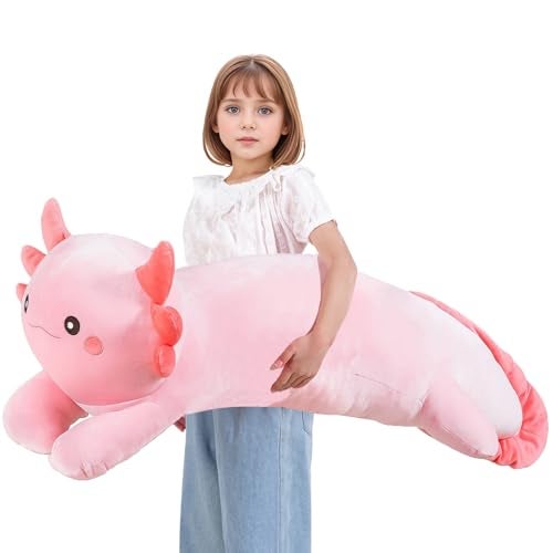 MMguai 40 Big Pink Axolotl Plush Stuffed Animal Large Axolotl Long Body Pillow Stuffy Plush Toy Giant Soft Salamander Squishy Plushie Gift for Kids Boys Girls Birthday Christmas - Image 1