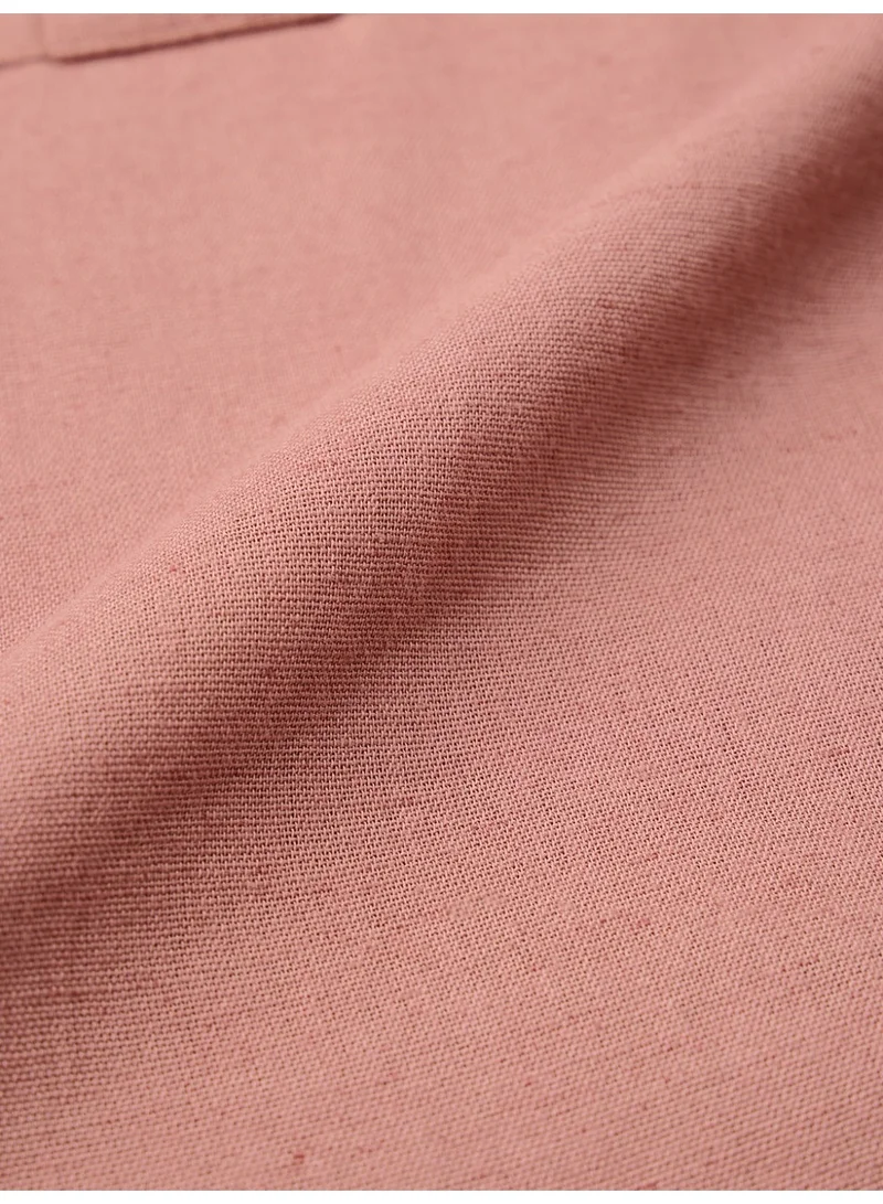 The Souled Store  The Souled Store: Rose Garden Men Long Sleeve Spread Collar Salmon Pink Embroidered Cotton Linen Relaxed Fit Shirt  | Best Price UAE
