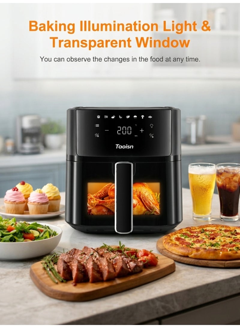 TAOISN 6L Air Fryer with Viewing Window, 1700W Digital Air Fryer Oven, Touch Screen Control, 8 Presets, Rapid Air Circulation, Non-Stick Basket, Free Silicone Tray & Tongs and Oil Brush - Image 3
