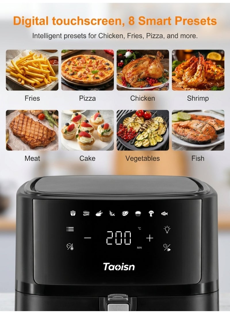 TAOISN 6L Air Fryer with Viewing Window, 1700W Digital Air Fryer Oven, Touch Screen Control, 8 Presets, Rapid Air Circulation, Non-Stick Basket, Free Silicone Tray & Tongs and Oil Brush - Image 5