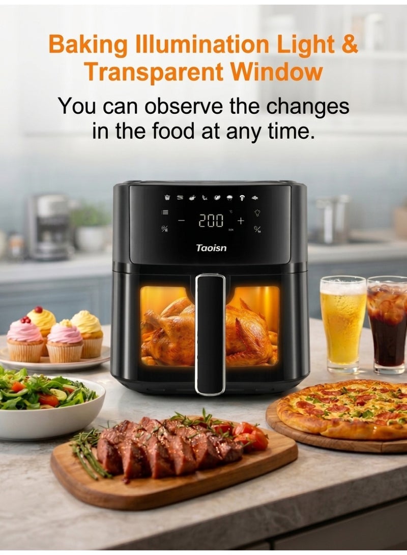 TAOISN 6L Air Fryer with Viewing Window, 1700W Digital Air Fryer Oven, Touch Screen Control, 8 Presets, Rapid Air Circulation, Non-Stick Basket, Free Silicone Tray & Tongs and Oil Brush - Image 4