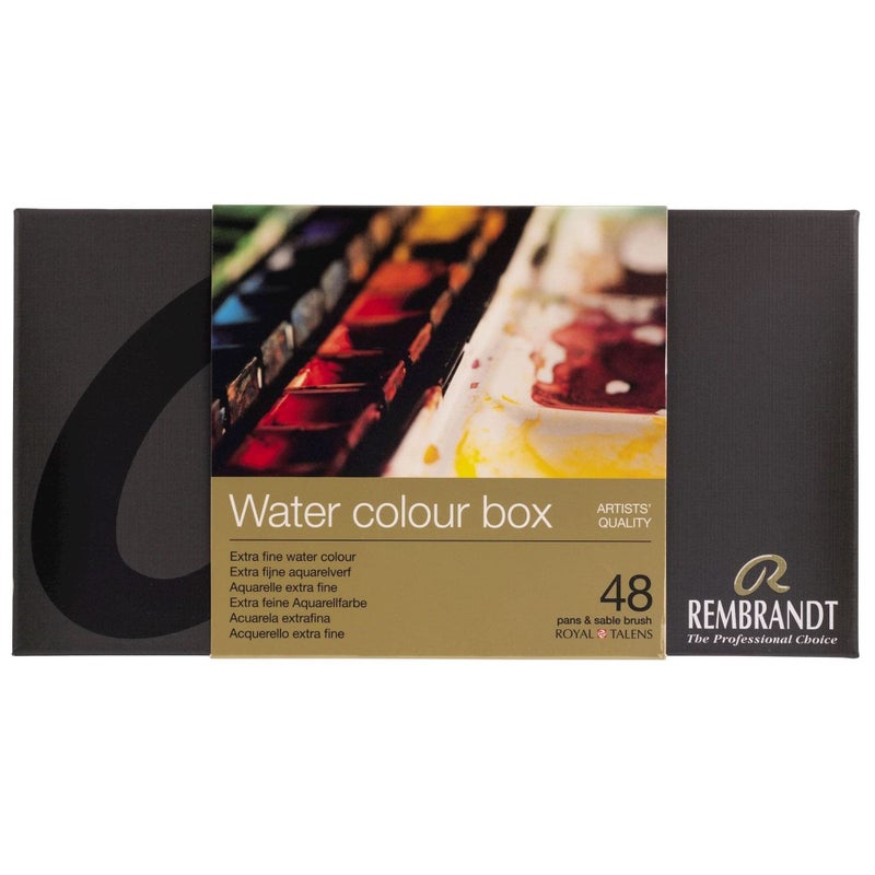 Rembrandt Watercolor Paint Metal Tin Deluxe Set, 48 Pans + 1 Brush, General Color Selection - Image 2