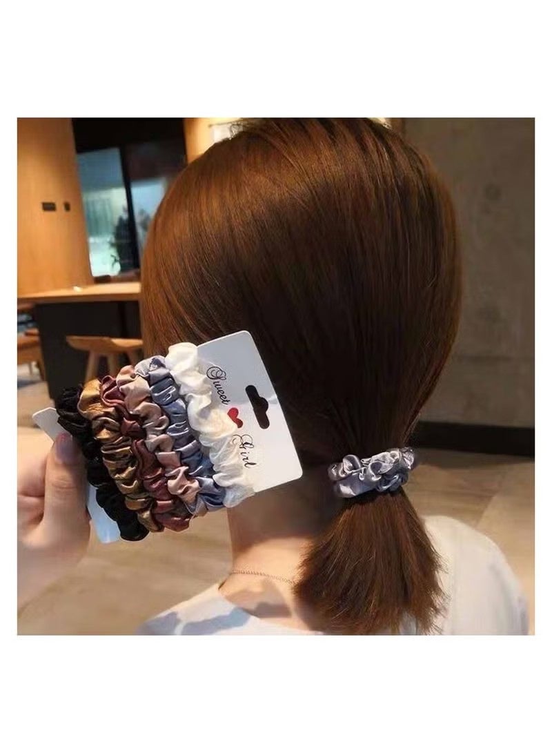 NAME 6-Piece Silk Hair Ties Band Set Satin Hair Scrunchies Multicolour for Girls Women - Image 5