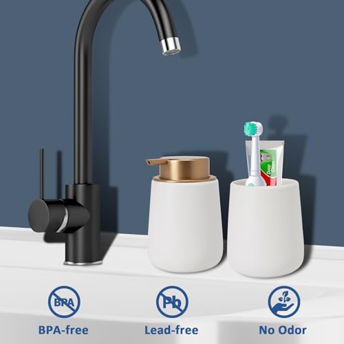 TOOZFO Soap Liquid Dispenser Ceramic with Easy-to-Press Pump Hand Liquid Dispenser for Shampoo Bathroom Kitchen 12 oz 2pcs - Image 3