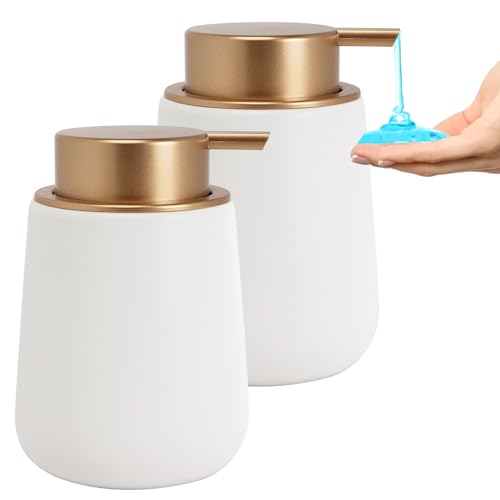 TOOZFO Soap Liquid Dispenser Ceramic with Easy-to-Press Pump Hand Liquid Dispenser for Shampoo Bathroom Kitchen 12 oz 2pcs - Image 2