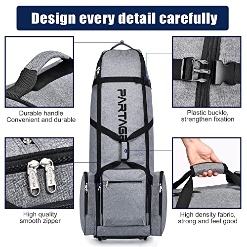 Partage Golf Travel Bag with Wheels,Golf Travel Case for Airlines, 600D Heavy Duty Oxford -Gray - Image 2