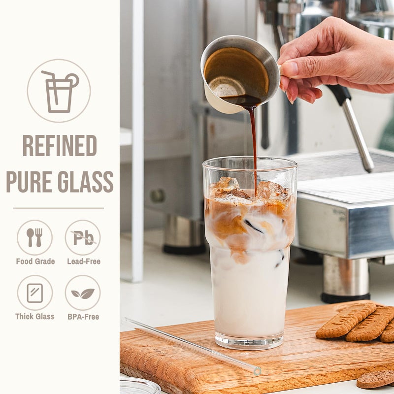 SoulTimes 20oz Glass Tumbler with Lid and Glass Straw â€“Set of 2, Clear Reusable Iced Coffee Cup, Drinking Glass for Coffee, Tea, Juice, Smoothies â€“ Durable & Elegant Glassware - Image 4