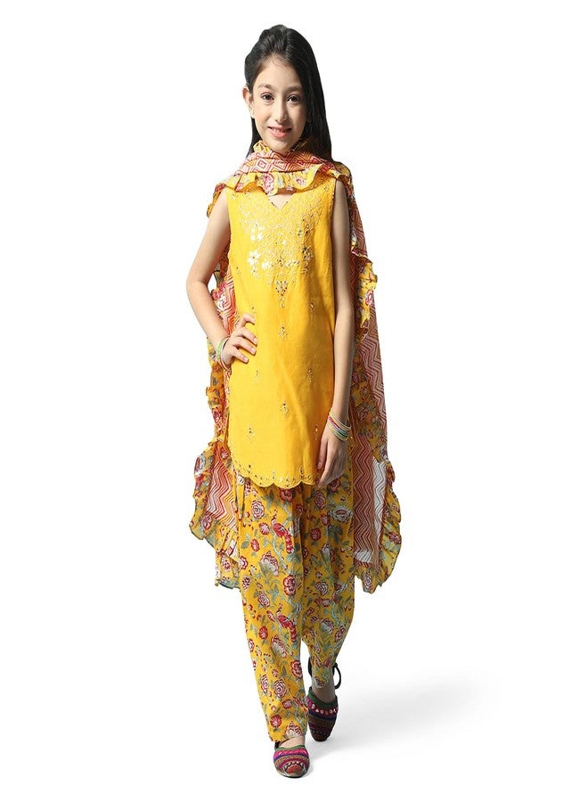BIBA GIRL PRINTED A_LINE KID(KW5123_YELLOW_13) - Image 1