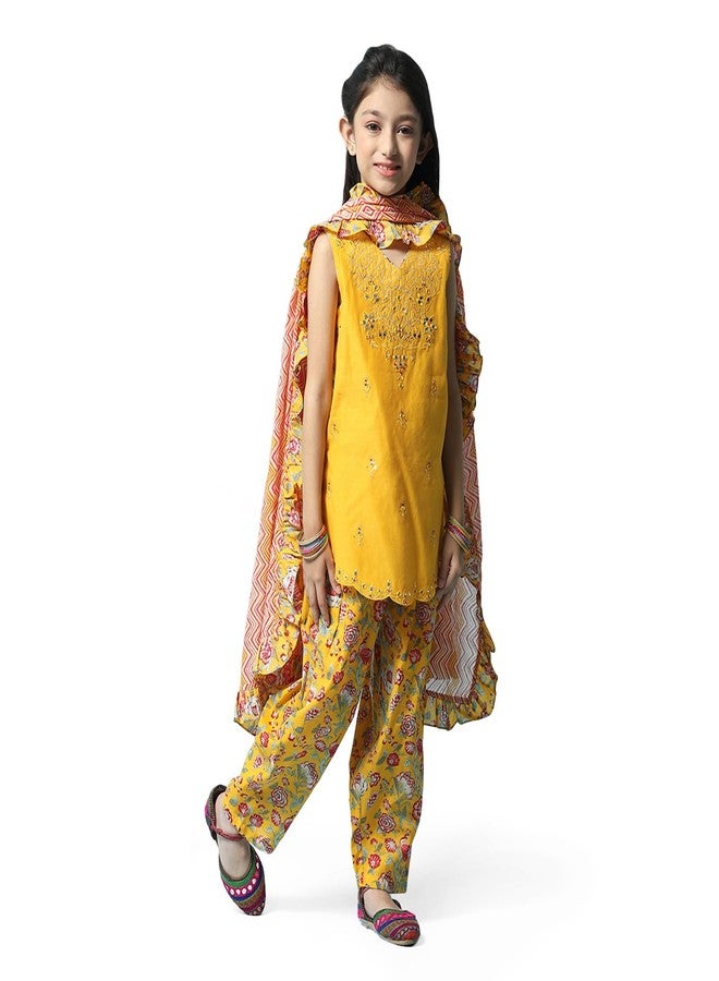 BIBA GIRL PRINTED A_LINE KID(KW5123_YELLOW_13) - Image 2