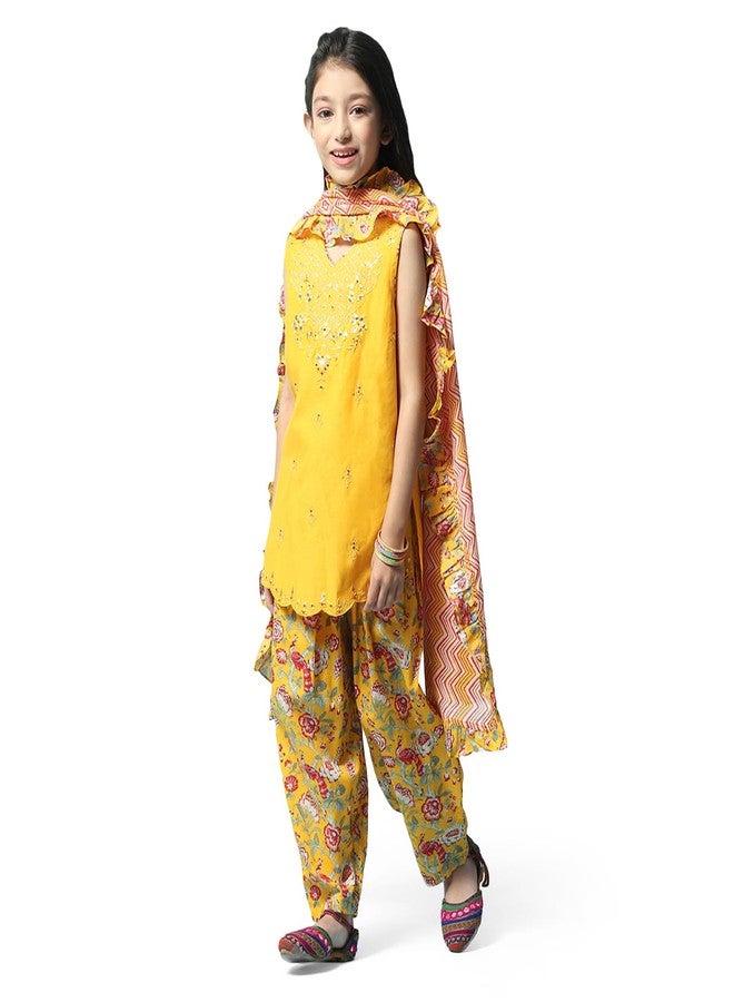 BIBA GIRL PRINTED A_LINE KID(KW5123_YELLOW_13) - Image 3
