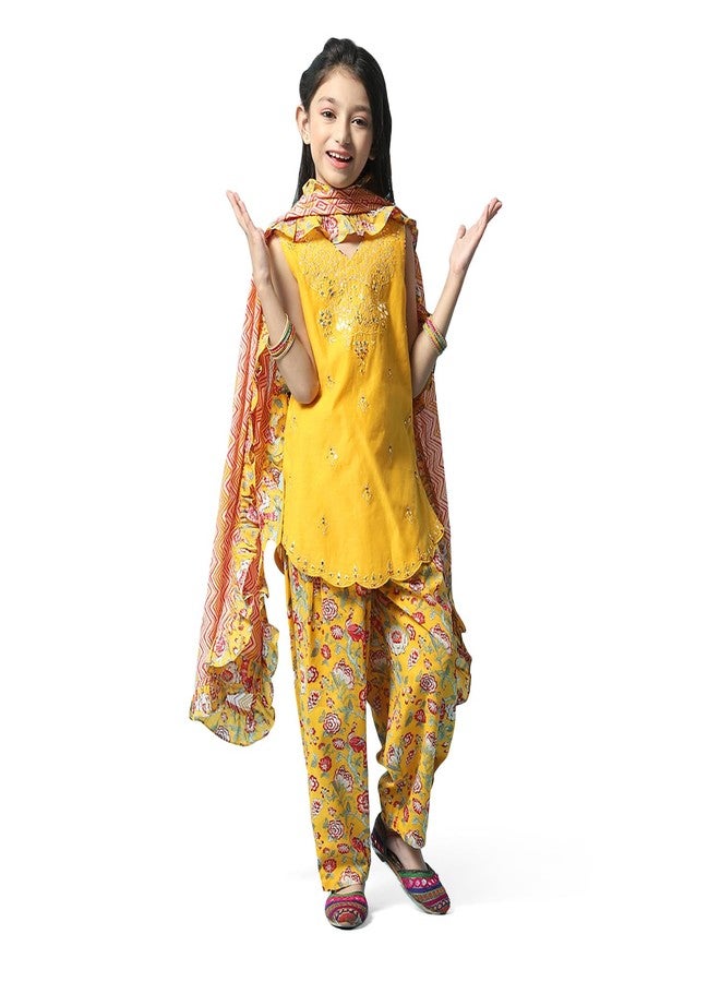 BIBA GIRL PRINTED A_LINE KID(KW5123_YELLOW_13) - Image 5