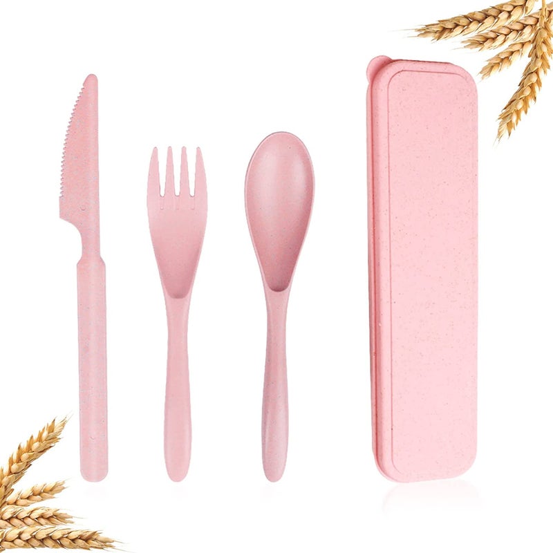 Sevia Wheat Straw Cutlery Portable Travel Spoon Fork Knife Portable Cutlery Including Spoon Fork Knife and Travel Case for Kids Adult Multi Color - Image 1