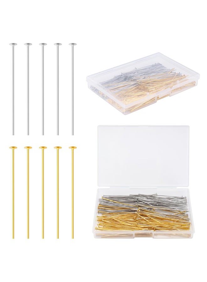 Yumttero 200 Pcs 50mm Head Pins for Jewelry Making Eye Pins Ball Pins, Yumttero Straight Head Pins for Craft Earring Bracelet Necklace Pendant Jewelry Making (Head Pins,Platinum & Gold) - Image 1