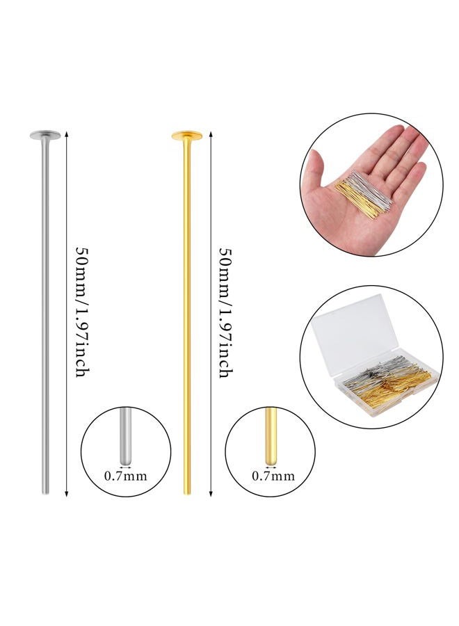 Yumttero 200 Pcs 50mm Head Pins for Jewelry Making Eye Pins Ball Pins, Yumttero Straight Head Pins for Craft Earring Bracelet Necklace Pendant Jewelry Making (Head Pins,Platinum & Gold) - Image 2