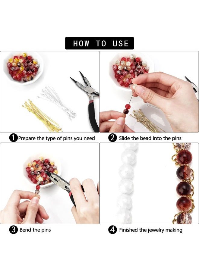 Yumttero 200 Pcs 50mm Head Pins for Jewelry Making Eye Pins Ball Pins, Yumttero Straight Head Pins for Craft Earring Bracelet Necklace Pendant Jewelry Making (Head Pins,Platinum & Gold) - Image 5
