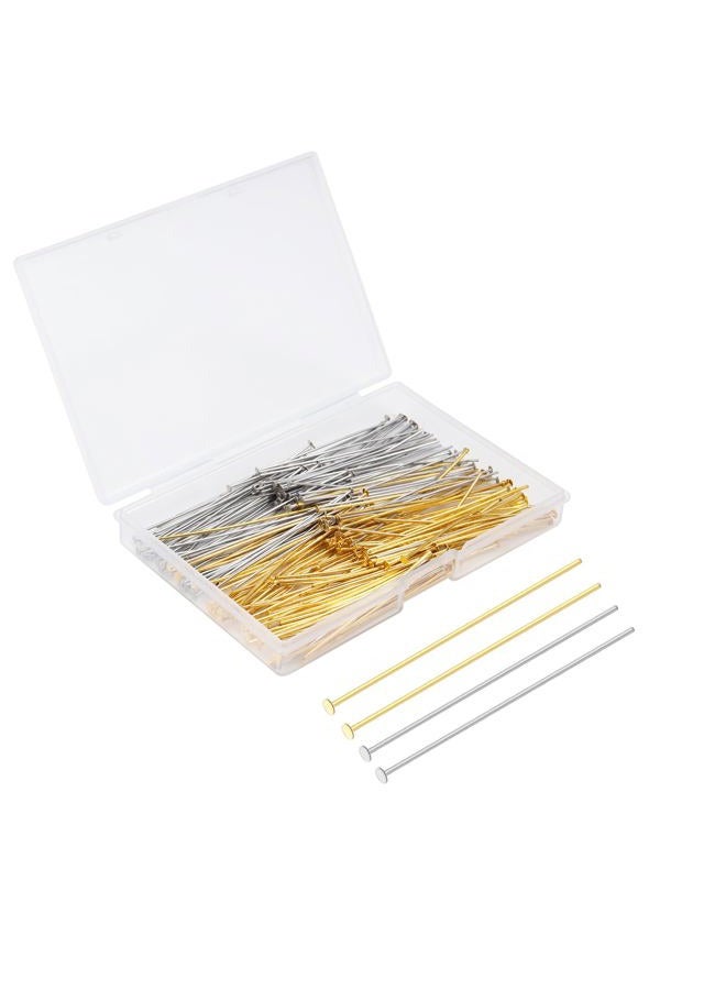 Yumttero 200 Pcs 50mm Head Pins for Jewelry Making Eye Pins Ball Pins, Yumttero Straight Head Pins for Craft Earring Bracelet Necklace Pendant Jewelry Making (Head Pins,Platinum & Gold) - Image 3