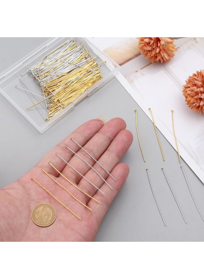 Yumttero 200 Pcs 50mm Head Pins for Jewelry Making Eye Pins Ball Pins, Yumttero Straight Head Pins for Craft Earring Bracelet Necklace Pendant Jewelry Making (Head Pins,Platinum & Gold) - Image 4