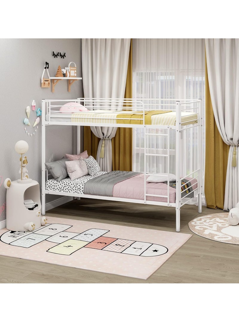 سرير طابقين معدني أبيض بتصميم عصري للأطفال واليافعين