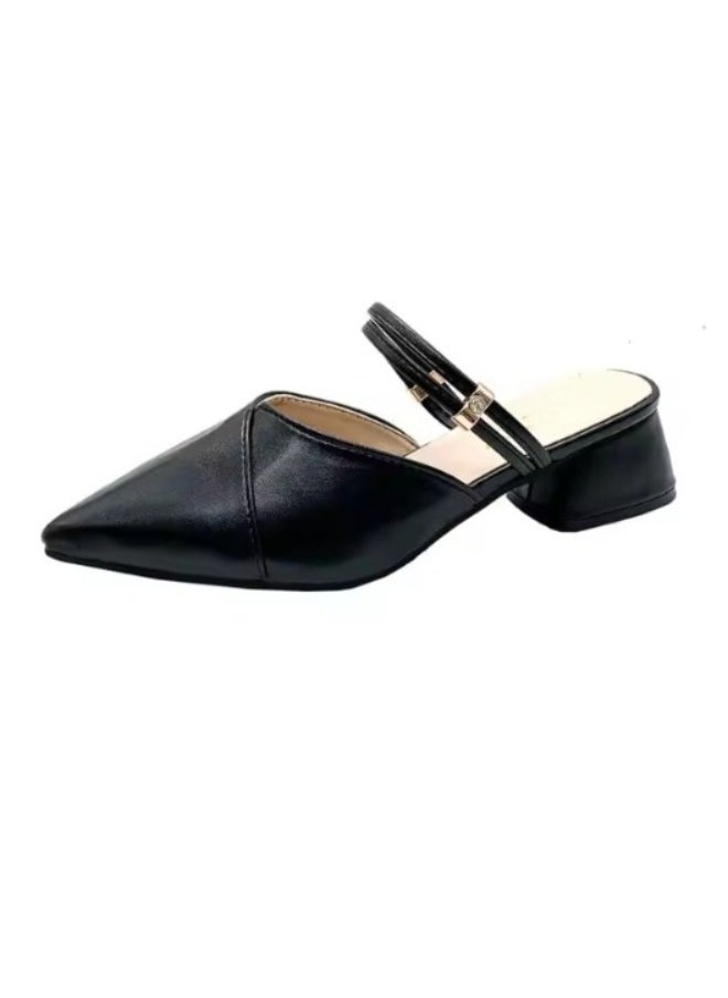 Rup Art Women’s Chunky Heel Summer Sandals – Korean Style Reversible Half Slippers – Slip-On Box Heel Comfort Shoes for Long Walks  - Image 1