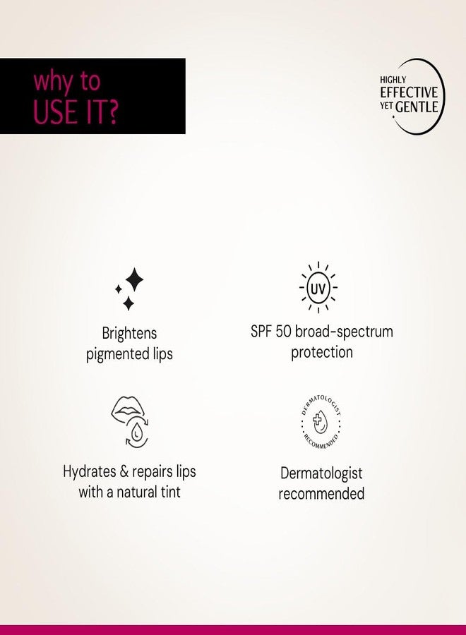 Deconstruct Brightening Tinted Lip balm for Dark Lips | SPF 50 | Brightens Dark Lips & Moisturizes | SPF 50 for Sun Damage & Discoloration | For Women & Men daily + - (4.2g) - Image 3