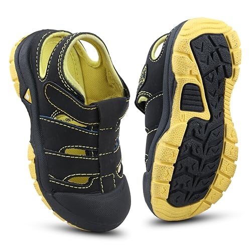FUEL Kids Sandals with velcro Fastening & Cushioned Insoles, Everyday Comfortable Casual Unisex Sandals for Outdoor Anti-Skid Sports Footwear - Black - Image 1