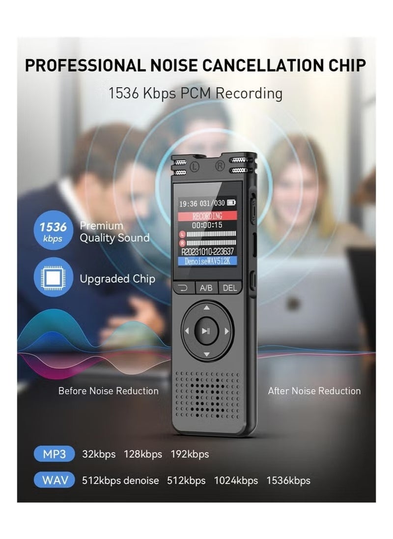 32GB Digital Voice Recorder, Recording Device with Playback Voice Activated Tape Recorder for Lectures Meetings, 1536Kbps Sound Audio Recorder Dictaphone Line-in, Password ﻿