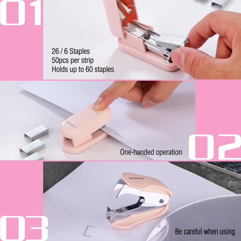 WORKPRO Mini Stapler with Staples, Pink Stapler Set Includes Two Small Staplers, One Staple Remover, 2000 Standard Staples - Cute Staplers for Desk with Non-Slip Base, Lock Design - Pink Ribbon - Image 5
