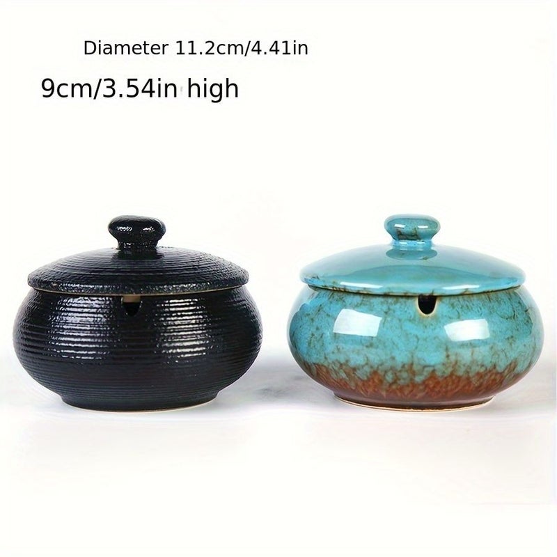 1pc Matte Powder Ceramic Ashtray With Lid Windproof For Indoor Outdoor Creative Smoking Gift - Image 3