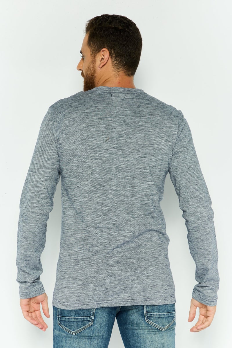 Silver Jeans Co Men Henley Neckline Space Dye Print Long Sleeves T-shirt, Blue Heather - Image 3