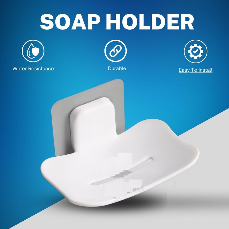 YPTC Bathroom Plastic Accessories, Bathroom Rack, Bathroom Shelf Organizer, Wall Mounted Shelf, Bathroom Hardware & Accessories, Storage Racks (Soap Holder White, 2 Pack) - Image 3