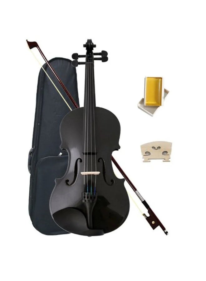 ميغاريا كمان أكوستيك مصنوع يدويًا مقاس 4/4 بالحجم الكامل | خشب القيقب الهندي | تشطيب أسود لامع | كمان للمبتدئين مع القوس والروزن وحقيبة صلبة | مناسب للأطفال والطلاب - Image 2