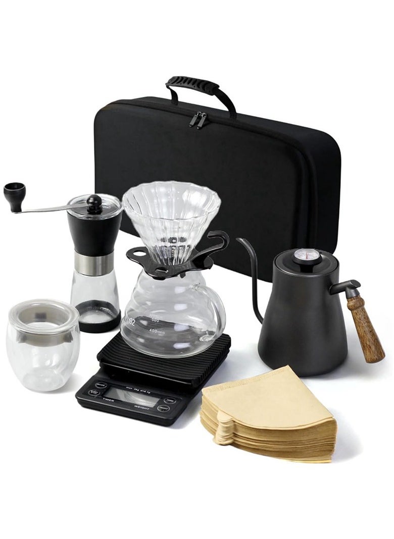 V60 Drip Coffee Set,7-Piece Pour Over Coffee Maker Set,Pour Over Coffee Machine Accessories Kit with Portable Travel Bag