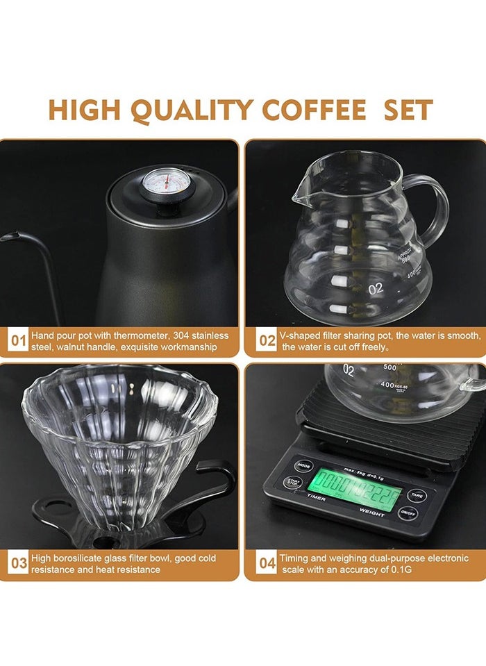 V60 Drip Coffee Set,7-Piece Pour Over Coffee Maker Set,Pour Over Coffee Machine Accessories Kit with Portable Travel Bag