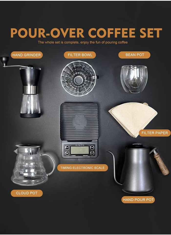 V60 Drip Coffee Set,7-Piece Pour Over Coffee Maker Set,Pour Over Coffee Machine Accessories Kit with Portable Travel Bag