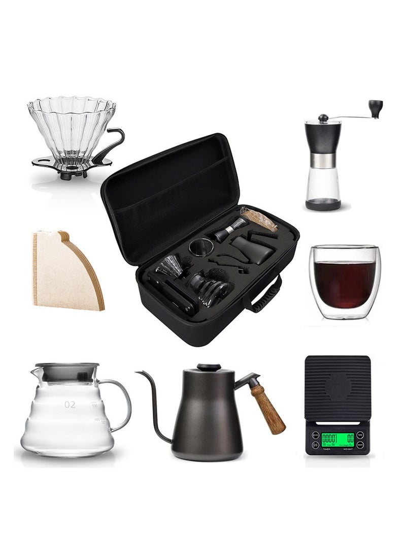 V60 Drip Coffee Set,7-Piece Pour Over Coffee Maker Set,Pour Over Coffee Machine Accessories Kit with Portable Travel Bag