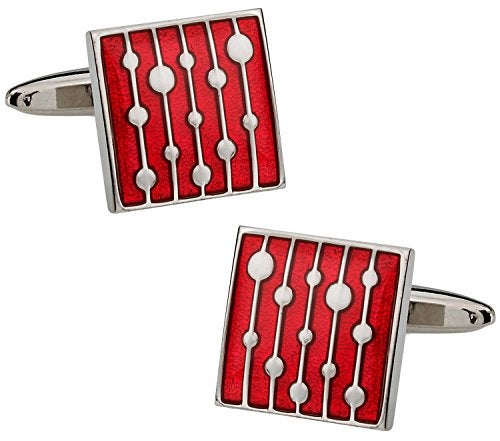 Cuff-Daddy Men's Unique Red Enamel Square Silver Cufflinks with Travel Presentation Gift Box Groom Groomsmen Wedding - Image 1