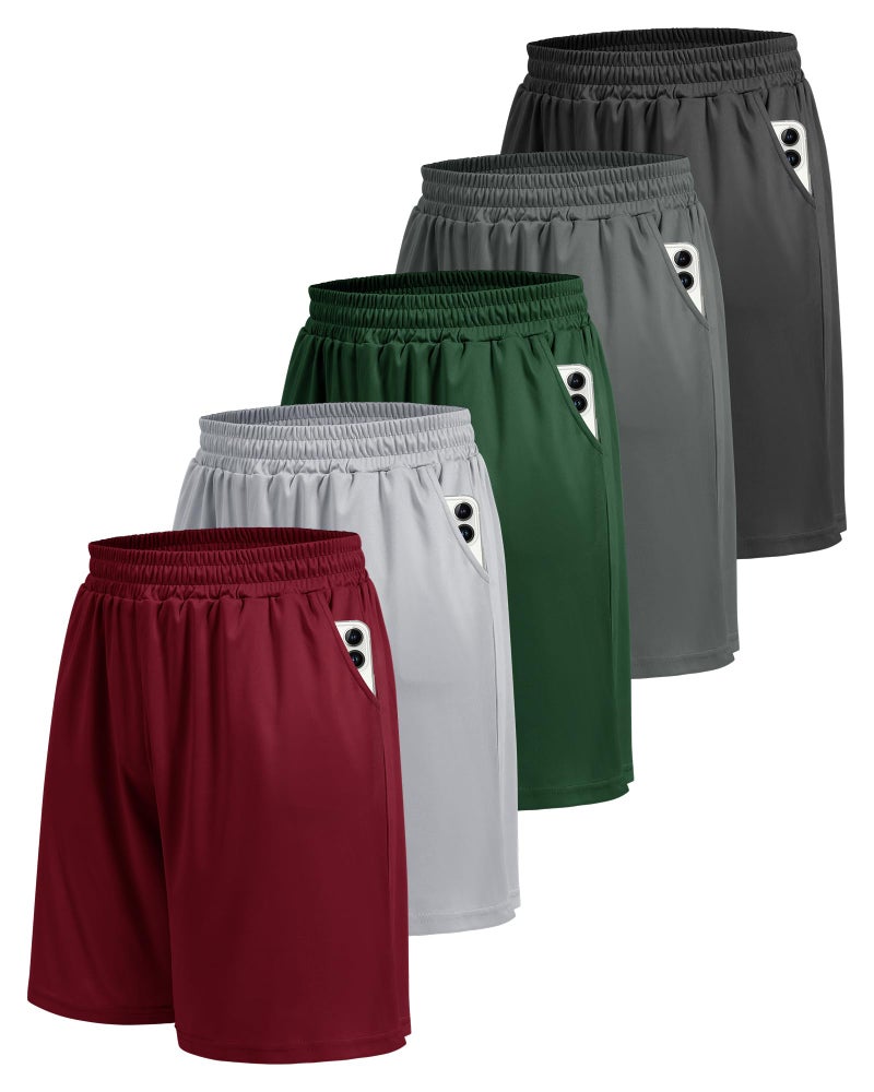 BOOJO 5 Pack Athletic Gym Mens Shorts - Workout Black Quick Dry Basketball Shorts with Pockets for Running Casual Activewear - Image 1