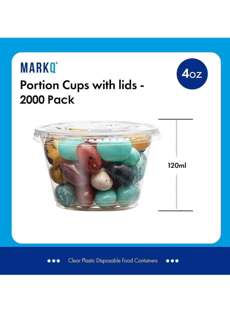 MARKQ [2000 عبوة] أكواب بلاستيكية شفافة قابلة للتصرف سعة 4 أونصات مع أغطية - متاحة بأحجام 1 أونصة و 2 أونصة - أكواب سوفليه، أكواب دواء - Image 3