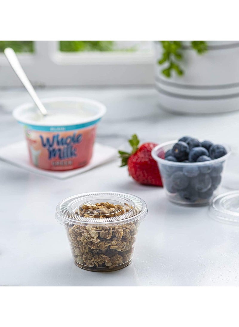 MARKQ [2000 عبوة] أكواب بلاستيكية شفافة قابلة للتصرف سعة 4 أونصات مع أغطية - متاحة بأحجام 1 أونصة و 2 أونصة - أكواب سوفليه، أكواب دواء - Image 5